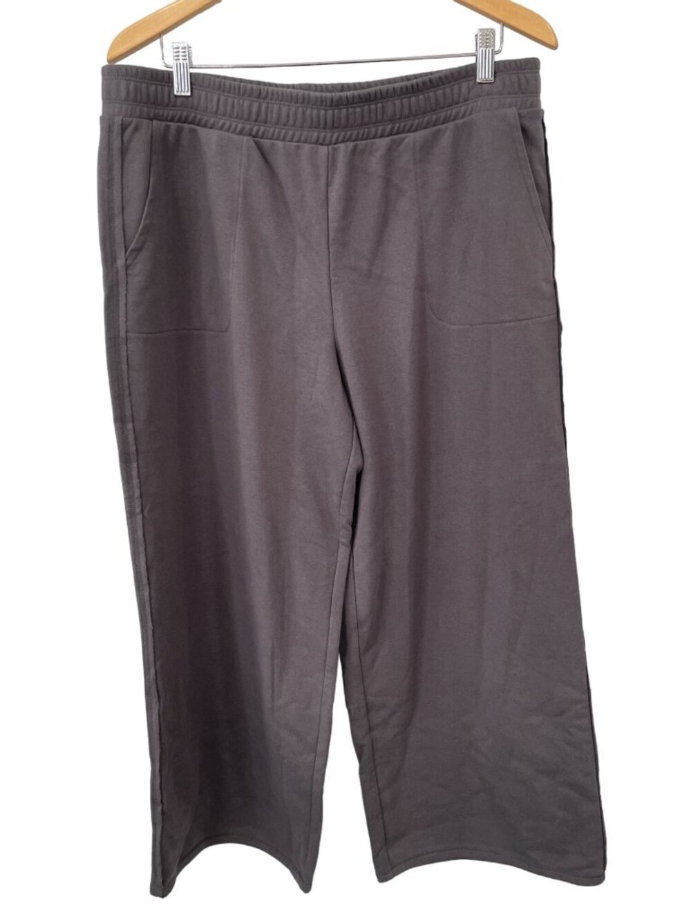 Zuda Pants Large Pull On Elastic Waist Wide Leg Cropped Gray Loungewear Comfort